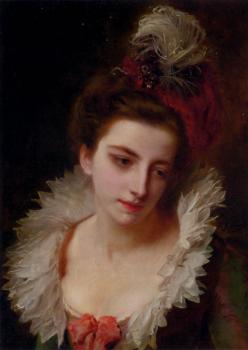 古斯塔夫 讓 雅凱 Portrait Of A Lady With A Feathered Hat